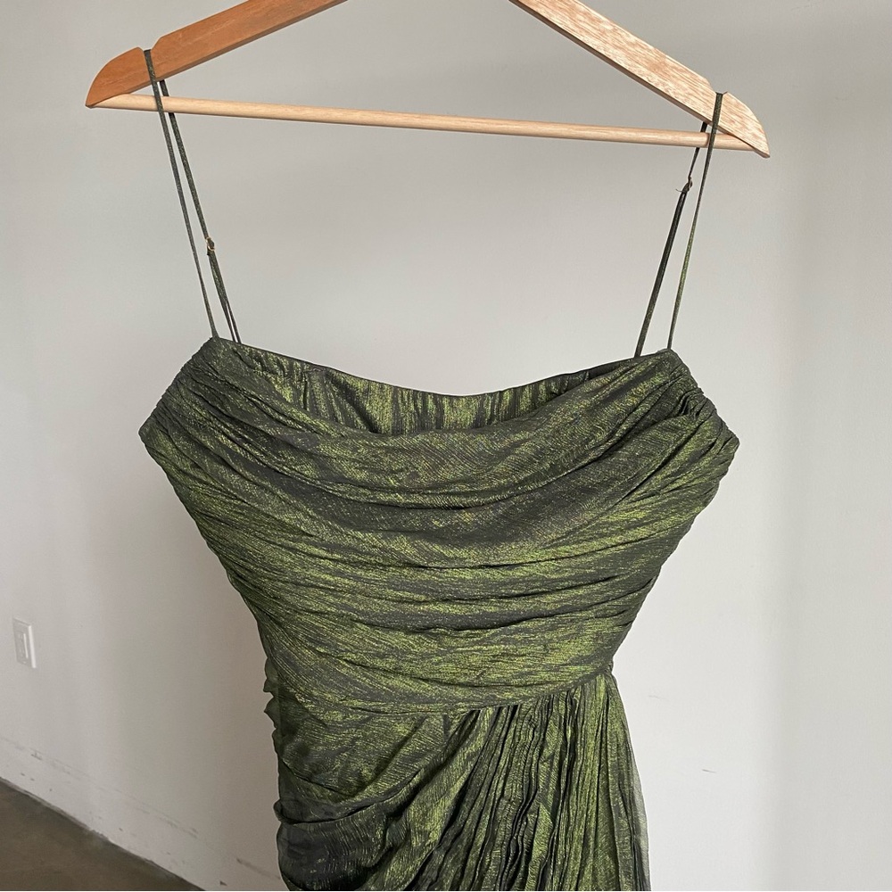 Maria Lucia Hohan Olive Green Spaghetti Strap Midi Dress - Picture 7 of 17